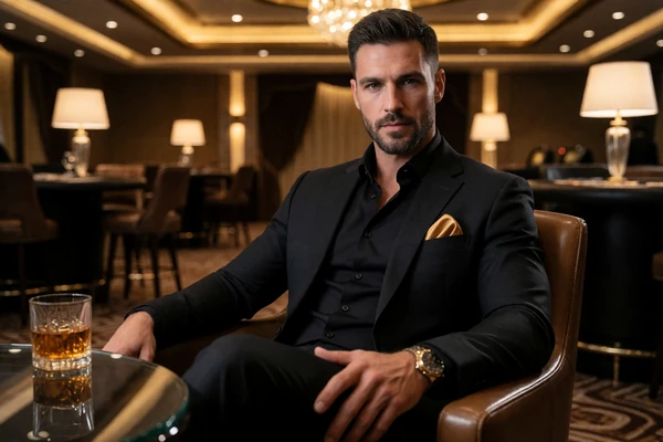 Eleganter Herr im Ma&szlig;anzug in der VIP-Lounge - Millioner Casino VIP-Programm